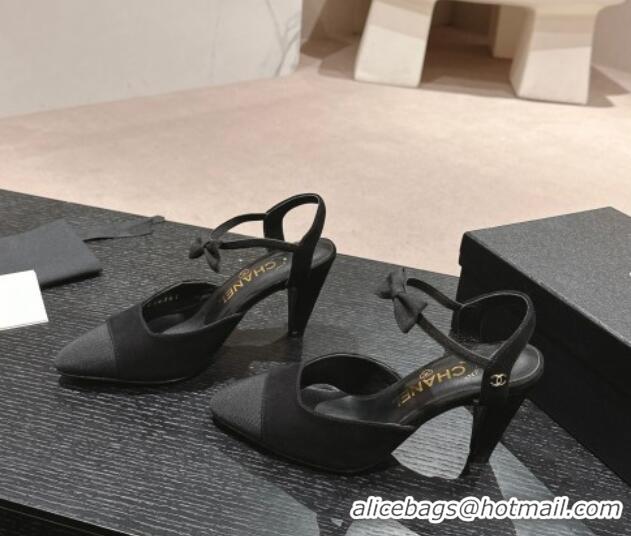 Best Product Chanel Suede Slingback Pumps 8cm with Bow Black 722143