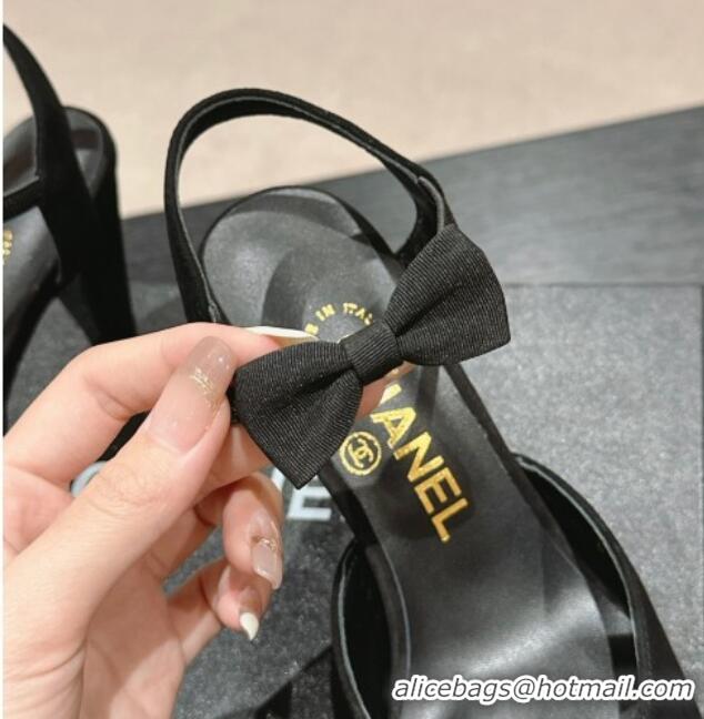 Best Product Chanel Suede Slingback Pumps 8cm with Bow Black 722143