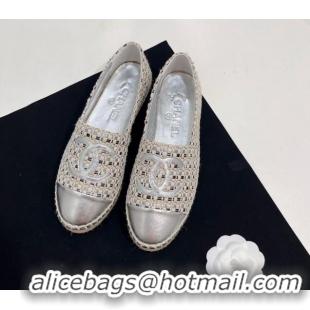 Luxury Cheap Chanel Woven Espadrilles Flat Silver 723001