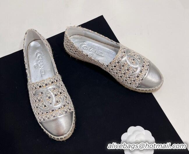 Luxury Cheap Chanel Woven Espadrilles Flat Silver 723001