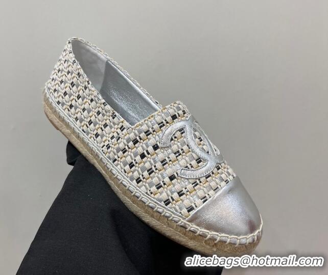 Luxury Cheap Chanel Woven Espadrilles Flat Silver 723001