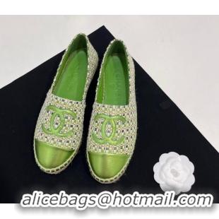 Low Cost Chanel Woven Espadrilles Flat Green 723002