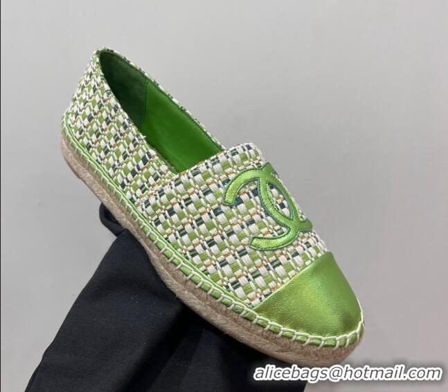 Low Cost Chanel Woven Espadrilles Flat Green 723002