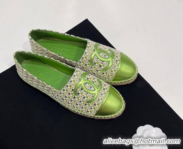 Low Cost Chanel Woven Espadrilles Flat Green 723002