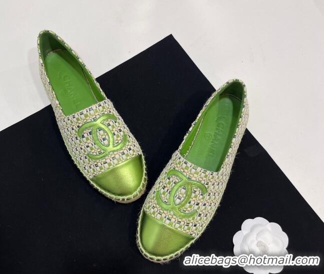 Low Cost Chanel Woven Espadrilles Flat Green 723002