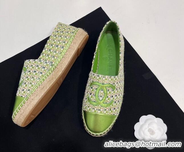 Low Cost Chanel Woven Espadrilles Flat Green 723002