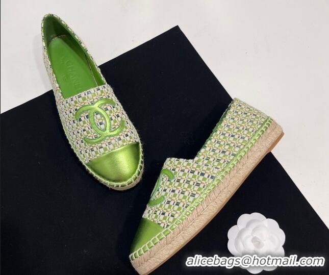 Low Cost Chanel Woven Espadrilles Flat Green 723002