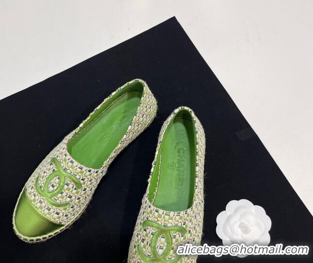 Low Cost Chanel Woven Espadrilles Flat Green 723002