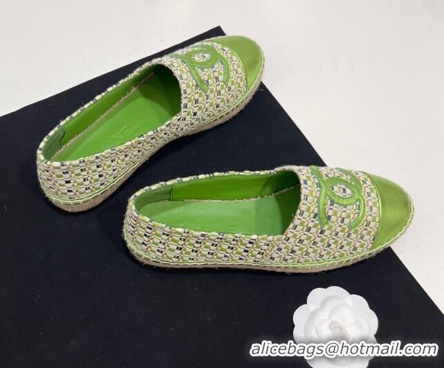 Low Cost Chanel Woven Espadrilles Flat Green 723002