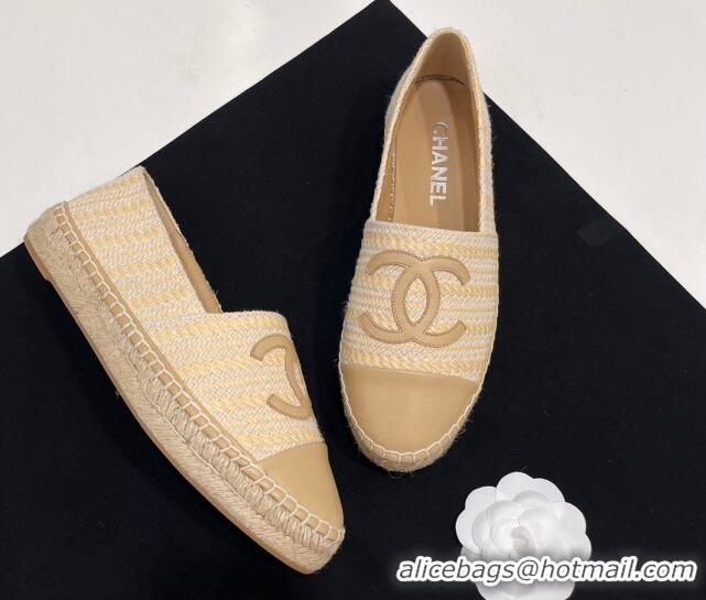 Luxurious Chanel Braided Espadrilles Flat Beige 723004