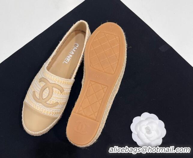 Luxurious Chanel Braided Espadrilles Flat Beige 723004