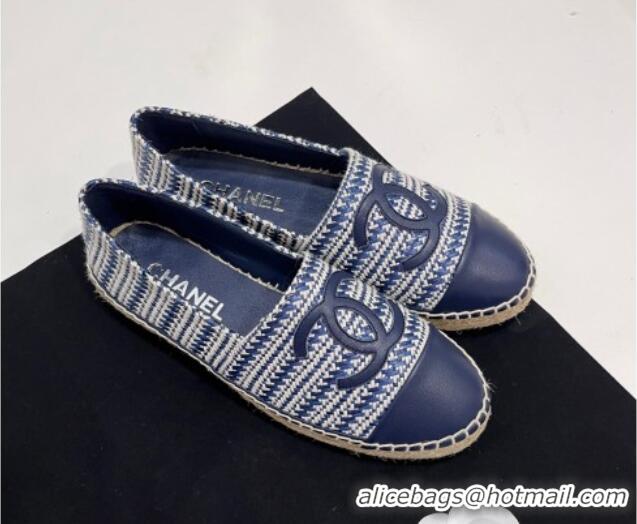 Best Price Chanel Braided Espadrilles Flat Navy Blue 723006