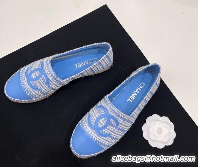 Grade Quality Chanel Braided Espadrilles Flat Sky Blue 723009