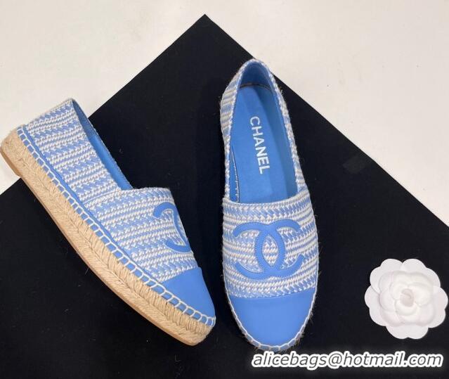 Grade Quality Chanel Braided Espadrilles Flat Sky Blue 723009