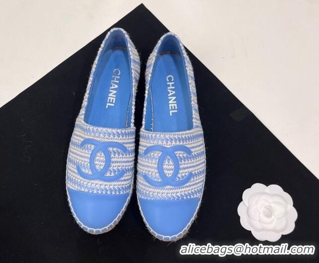 Grade Quality Chanel Braided Espadrilles Flat Sky Blue 723009