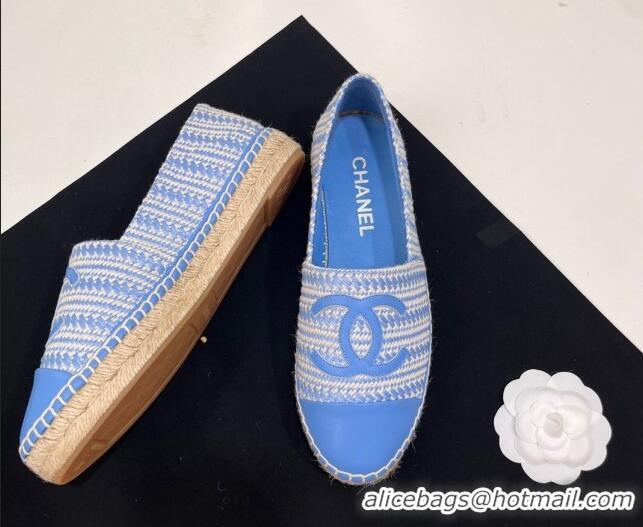 Grade Quality Chanel Braided Espadrilles Flat Sky Blue 723009