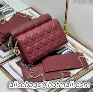 Shop Grade Dior Lady Dior Pouch in Cannage Lambskin M81B Burgundy 2024