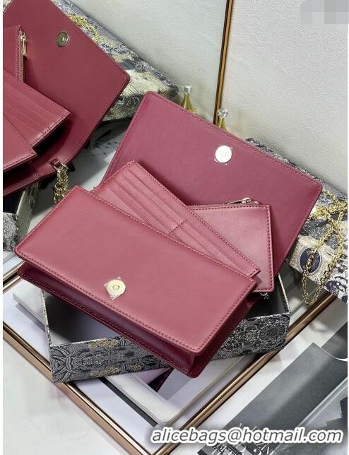 Shop Grade Dior Lady Dior Pouch in Cannage Lambskin M81B Burgundy 2024