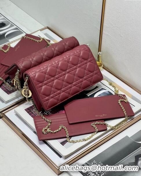 Shop Grade Dior Lady Dior Pouch in Cannage Lambskin M81B Burgundy 2024