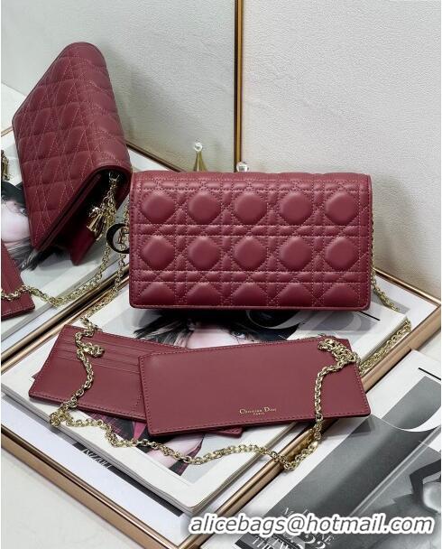 Shop Grade Dior Lady Dior Pouch in Cannage Lambskin M81B Burgundy 2024