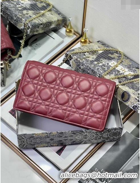 Shop Grade Dior Lady Dior Pouch in Cannage Lambskin M81B Burgundy 2024