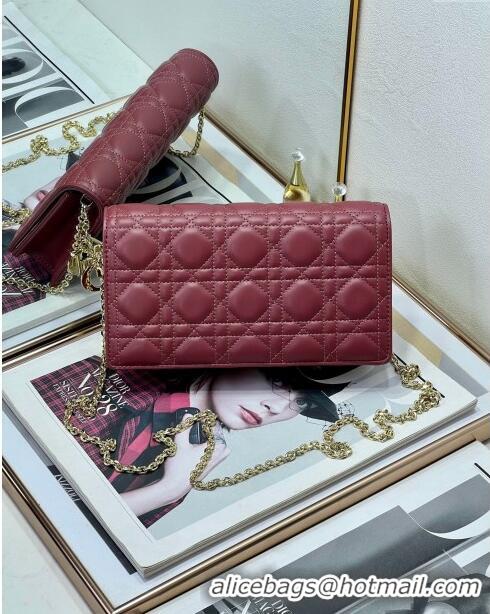 Shop Grade Dior Lady Dior Pouch in Cannage Lambskin M81B Burgundy 2024