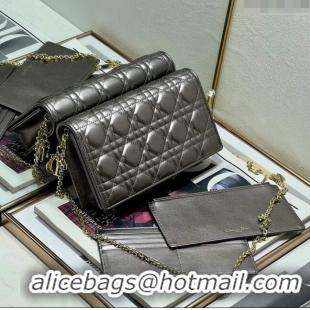 Good Taste Dior Lady Dior Pouch in Metallic Leather M81B Silver Gray 2024