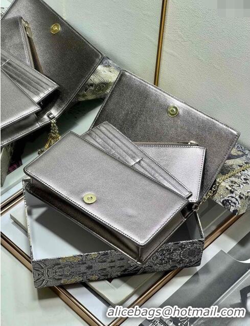 Good Taste Dior Lady Dior Pouch in Metallic Leather M81B Silver Gray 2024