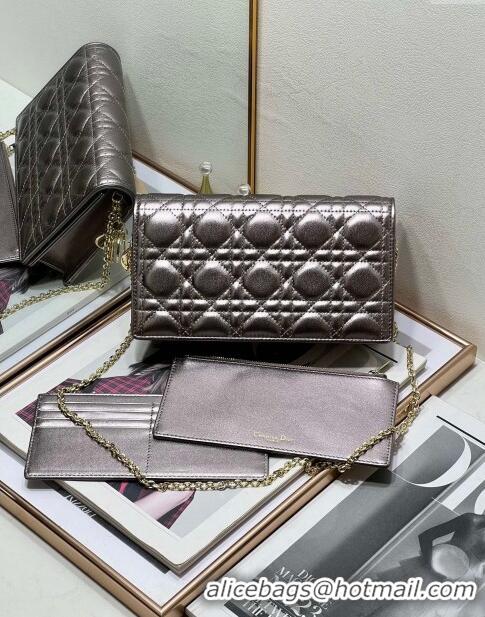 Good Taste Dior Lady Dior Pouch in Metallic Leather M81B Silver Gray 2024