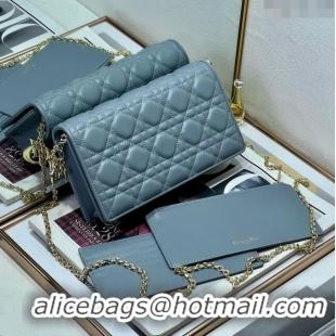 Luxurious Dior Lady Dior Pouch in Metallic Leather M81B Cloud Blue 2024