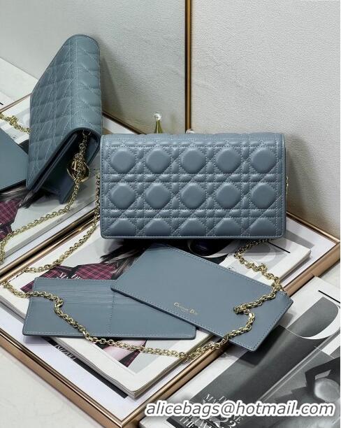 Luxurious Dior Lady Dior Pouch in Metallic Leather M81B Cloud Blue 2024