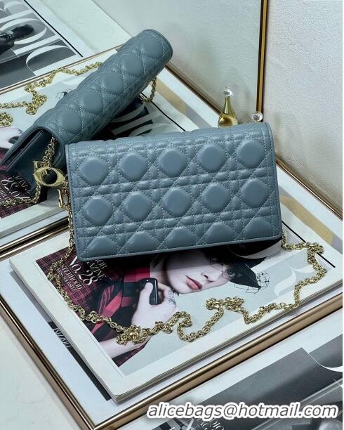 Luxurious Dior Lady Dior Pouch in Metallic Leather M81B Cloud Blue 2024