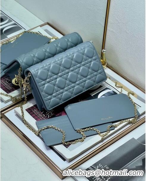 Luxurious Dior Lady Dior Pouch in Metallic Leather M81B Cloud Blue 2024