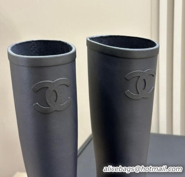 Unique Discount Chanel Rubber High Rain Boots Black 7230017