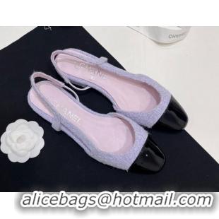 Sophisticated Chanel Tweed & Patent Calfskin Slingbacks Flats Lilac Purple 7230018