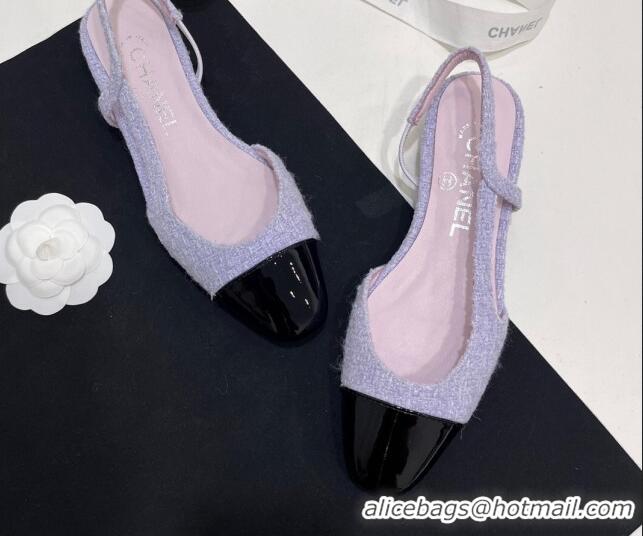 Sophisticated Chanel Tweed & Patent Calfskin Slingbacks Flats Lilac Purple 7230018