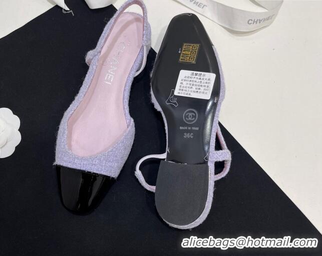 Sophisticated Chanel Tweed & Patent Calfskin Slingbacks Flats Lilac Purple 7230018