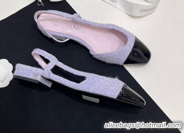 Sophisticated Chanel Tweed & Patent Calfskin Slingbacks Flats Lilac Purple 7230018