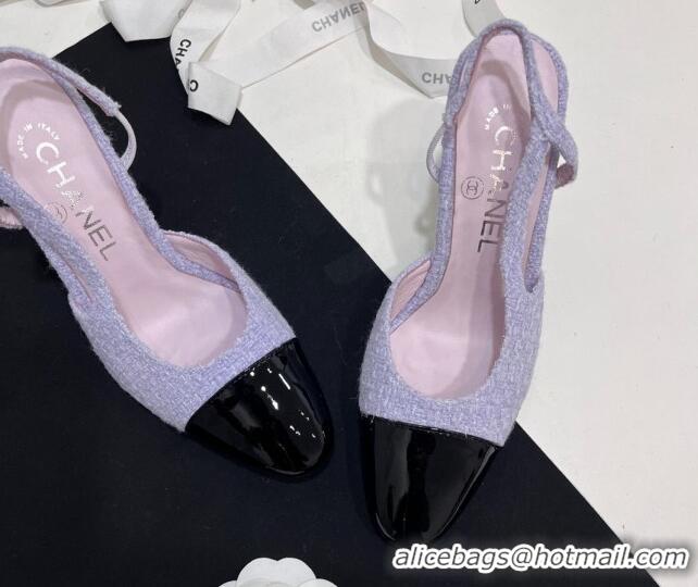 Low Price Chanel Tweed & Patent Calfskin Slingbacks Pumps 6.5cm Lilac Purple 7230022