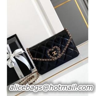 Top Quality Chanel Heart Patent Calfskin Wallet On Chain WOC AP4013 Black 2024