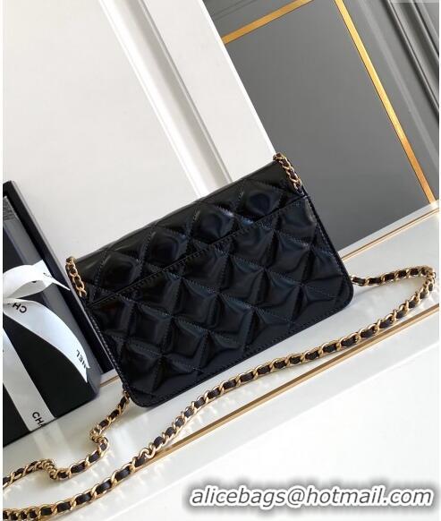 Top Quality Chanel Heart Patent Calfskin Wallet On Chain WOC AP4013 Black 2024