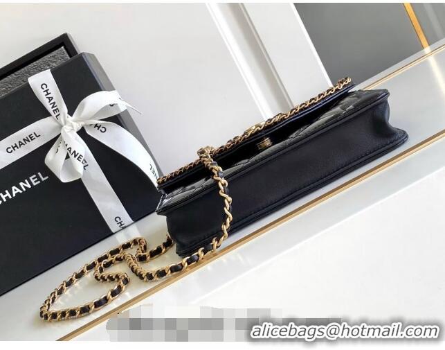 Top Quality Chanel Heart Patent Calfskin Wallet On Chain WOC AP4013 Black 2024