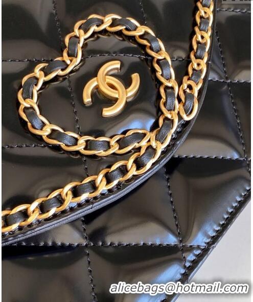 Top Quality Chanel Heart Patent Calfskin Wallet On Chain WOC AP4013 Black 2024