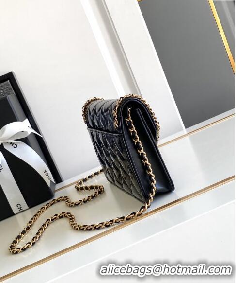 Top Quality Chanel Heart Patent Calfskin Wallet On Chain WOC AP4013 Black 2024