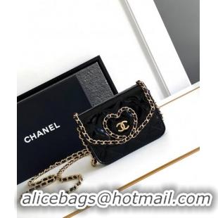 Promotional Chanel Heart Patent Calfskin Clutch with Chain AP4014 Black 2024