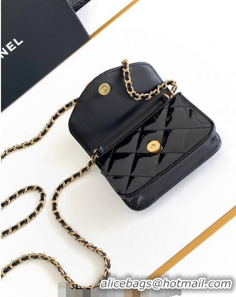 Promotional Chanel Heart Patent Calfskin Clutch with Chain AP4014 Black 2024