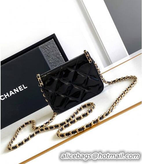 Promotional Chanel Heart Patent Calfskin Clutch with Chain AP4014 Black 2024