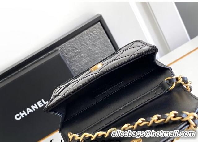 Promotional Chanel Heart Patent Calfskin Clutch with Chain AP4014 Black 2024