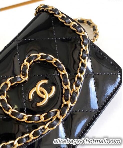 Promotional Chanel Heart Patent Calfskin Clutch with Chain AP4014 Black 2024