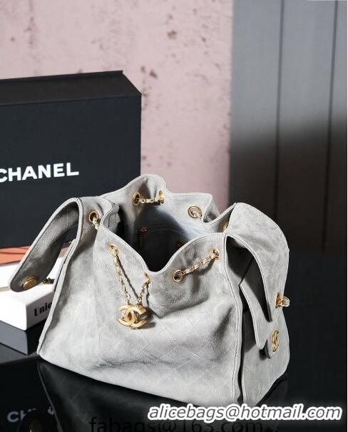 Top Grade Chanel Suede Shopping Bag 2025C Grey